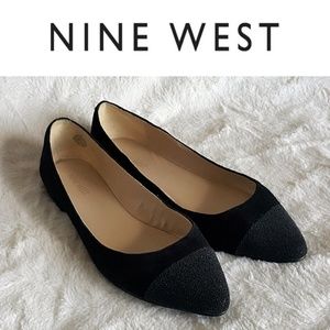 Nine West Solile Cap-Toe Black Suede Flat 11M
